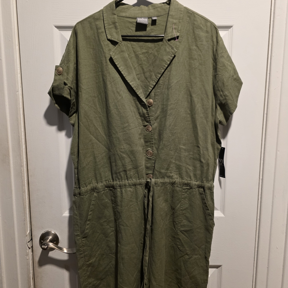 New York & Company Olive Green Short-Sleeve Jumpsuit..NWT.